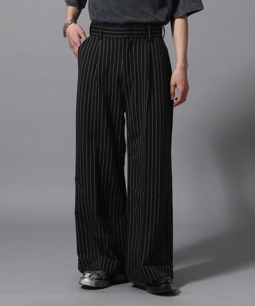 ajouter flow(アジューテフロー)の「【ajouter flow】wide straight slacks(スラックス・メンズ・ブラック/ストライプ・MEDIUM/LARGE/SMALL)」の7枚目の写真