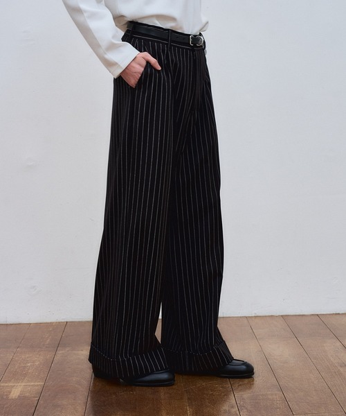 ajouter flow(アジューテフロー)の「【ajouter flow】wide straight slacks(スラックス・メンズ・ブラック/ストライプ・MEDIUM/LARGE/SMALL)」の3枚目の写真