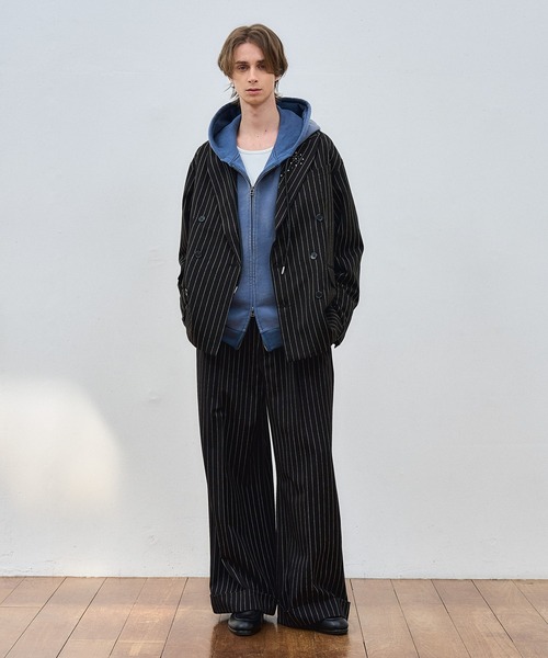 ajouter flow(アジューテフロー)の「【ajouter flow】wide straight slacks(スラックス・メンズ・ブラック/ストライプ・MEDIUM/LARGE/SMALL)」の5枚目の写真