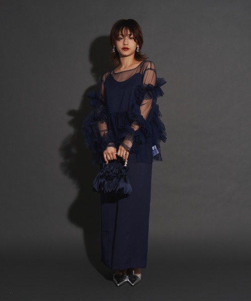 My shawty（ﾏｲｼｬｳﾃｨｰ）の「wave cami onepiece（ドレス・レディース・ネイビー/ブラック/アイボリー/ベージュ・MEDIUM/SMALL）」の20枚目の写真