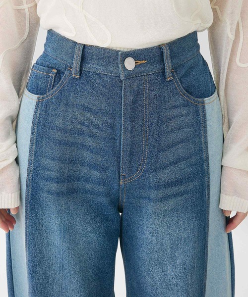 Green Parks(グリーンパークス)の「切り替えカーヴィーデニムパンツ(デニムパンツ・レディース・ライトインディゴブルー/インディゴブルー・FREE)」の6枚目の写真