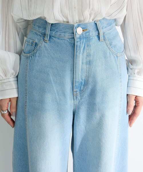 Green Parks(グリーンパークス)の「切り替えカーヴィーデニムパンツ(デニムパンツ・レディース・ライトインディゴブルー/インディゴブルー・FREE)」の13枚目の写真