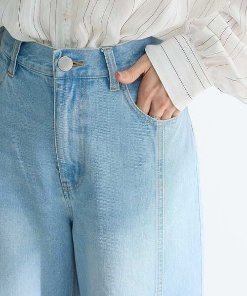 Green Parks(グリーンパークス)の「切り替えカーヴィーデニムパンツ(デニムパンツ・レディース・ライトインディゴブルー/インディゴブルー・FREE)」の14枚目の写真