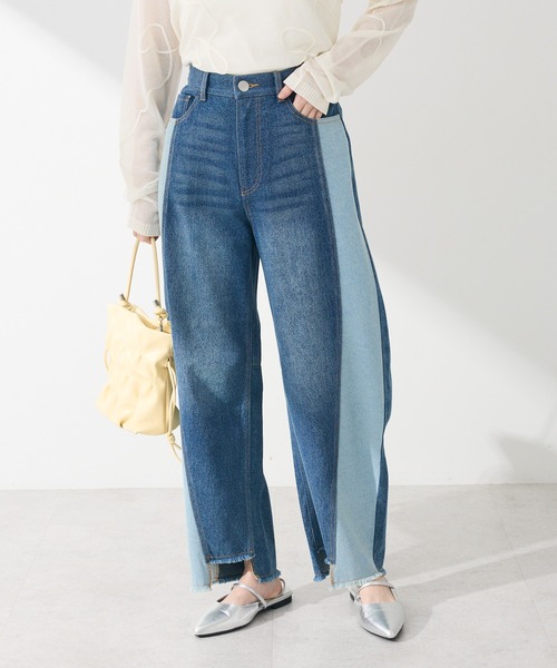 Green Parks(グリーンパークス)の「切り替えカーヴィーデニムパンツ(デニムパンツ・レディース・ライトインディゴブルー/インディゴブルー・FREE)」の1枚目の写真