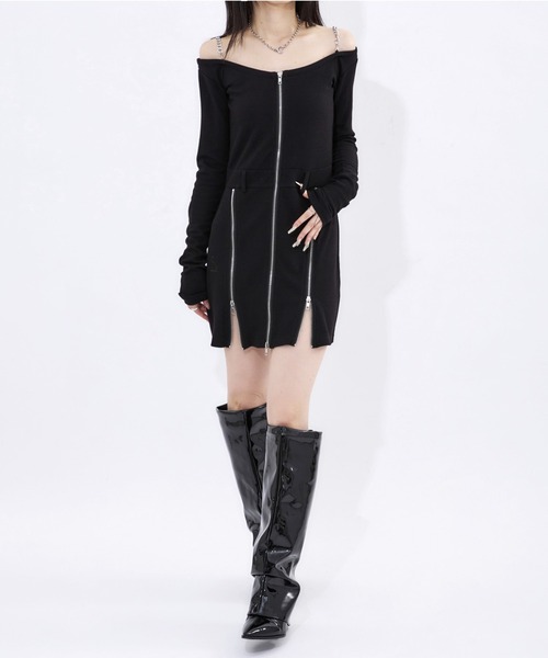【AWL】Ellno de Mavie（エーダブルエルエルノデメヴィ）の「chain off shoulder zip OP / チェーンオフショルジップワンピース（ワンピース・レディース・Black・FREE）」の8枚目の写真