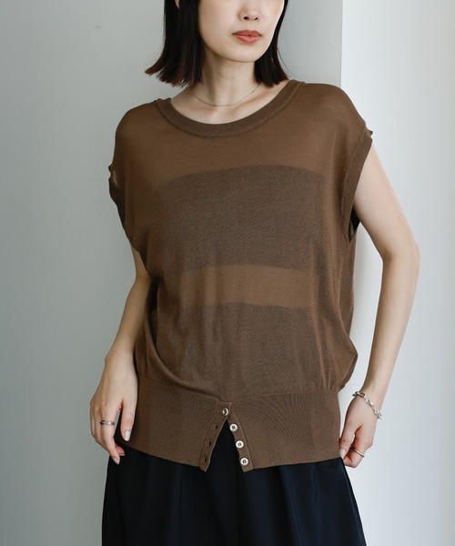 select MOCA Et(セレクトモカエト)の「【Et】Double-Front Slit Button Sheer Knit Tops(ニット/セーター・レディース・ブラック/オリーブ/ブラウン・FREE)」の2枚目の写真
