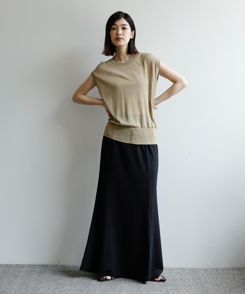 select MOCA Et(セレクトモカエト)の「【Et】Double-Front Slit Button Sheer Knit Tops(ニット/セーター・レディース・ブラック/オリーブ/ブラウン・FREE)」の4枚目の写真