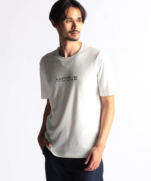NICOLE CLUB FOR MEN（ニコルクラブフォーメン）の「ロゴ刺繍半袖Ｔシャツ（Tシャツ/カットソー・メンズ・オレンジ/アッシュグレー/ピンク系/ホワイト/ブラック・X-LARGE/LARGE/MEDIUM）」の2枚目の写真