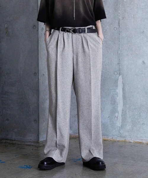 SERACE】Loose wide straight tweed slacks / ルーズワイド