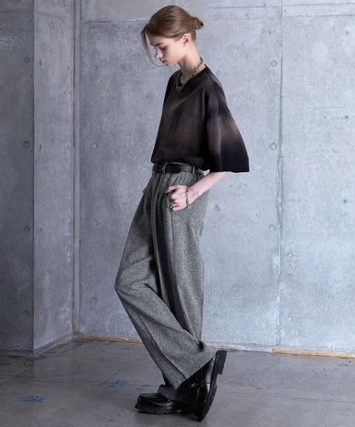 SERACE】Loose wide straight tweed slacks / ルーズワイドストレート