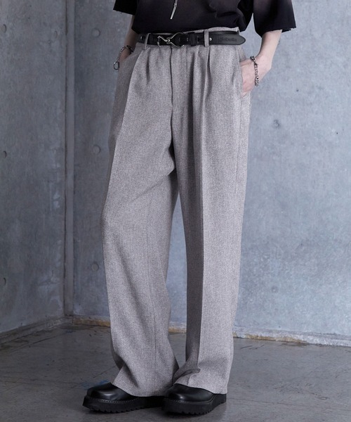 早い者勝ち！　TWEED BAGGY SLACKS グレー　S BREEZE TWEED DEEP TUCK BAGGY SLACKS（スラックス）｜WYM LIDNM
