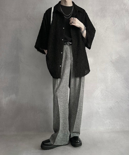 SERACE】Loose wide straight tweed slacks / ルーズワイドストレート