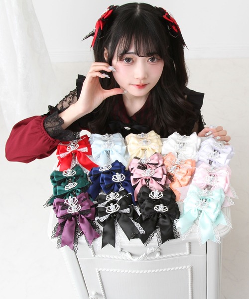 ❤ハッピーリボン(*⃙⃘´꒳`*⃙⃘)❤さま ときめき王冠ビジューレースリボン2個セットヘアクリップ
