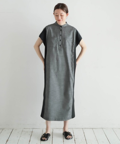 NOMBRE IMPAIR（ノンブルアンペール）の「メランジクロスコンビ　ポケットシャツワンピース（ワンピース・レディース・ブラック/ネイビー・FREE）」の5枚目の写真