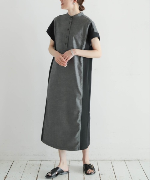 NOMBRE IMPAIR（ノンブルアンペール）の「メランジクロスコンビ　ポケットシャツワンピース（ワンピース・レディース・ブラック/ネイビー・FREE）」の3枚目の写真