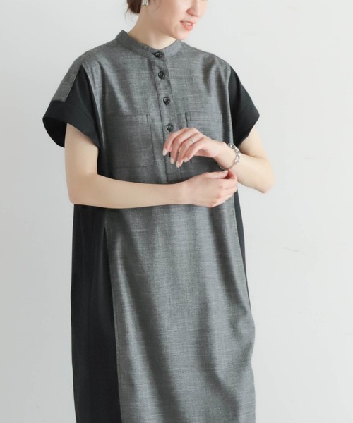 NOMBRE IMPAIR（ノンブルアンペール）の「メランジクロスコンビ　ポケットシャツワンピース（ワンピース・レディース・ブラック/ネイビー・FREE）」の4枚目の写真