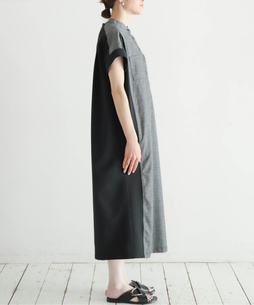 NOMBRE IMPAIR（ノンブルアンペール）の「メランジクロスコンビ　ポケットシャツワンピース（ワンピース・レディース・ブラック/ネイビー・FREE）」の8枚目の写真