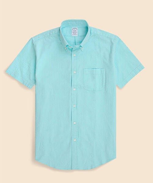 BROOKS BROTHERS(ブルックスブラザーズ)の「ストレッチコットン シアサッカー ショートスリーブ カジュアルシャツ Regular Fit(シャツ/ブラウス・メンズ・ブルー/ピンク/ホワイト・MEDIUM/SMALL/X-LARGE/LARGE)」の2枚目の写真