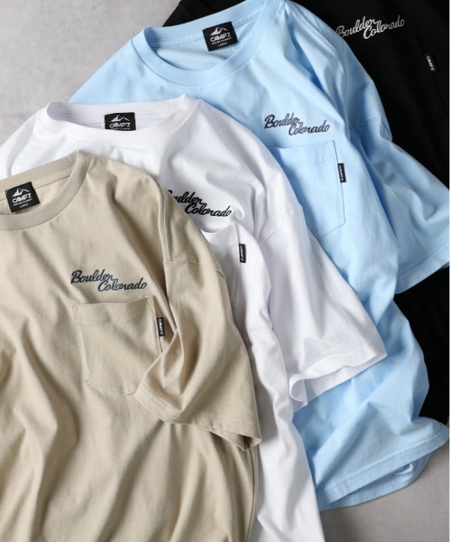 CAMP7(キャンプセブン)の「CAMP7(キャンプ7)ロゴ刺繍胸ポケットTシャツ(Tシャツ/カットソー・メンズ・サックスブルー/ブラック/ホワイト/ベージュ・M/L/XL)」の1枚目の写真