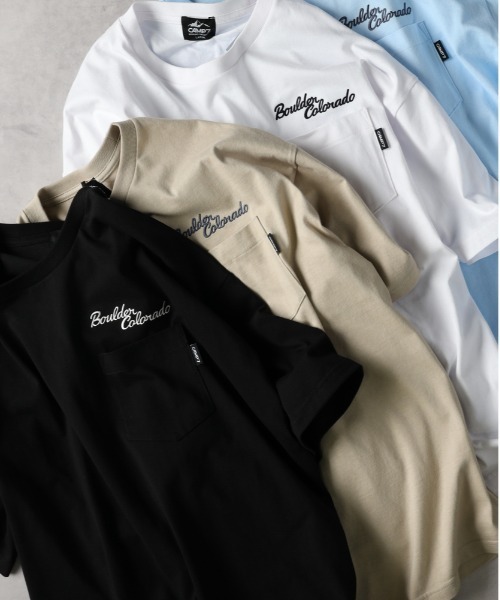 CAMP7(キャンプセブン)の「CAMP7(キャンプ7)ロゴ刺繍胸ポケットTシャツ(Tシャツ/カットソー・メンズ・サックスブルー/ブラック/ホワイト/ベージュ・M/L/XL)」の3枚目の写真
