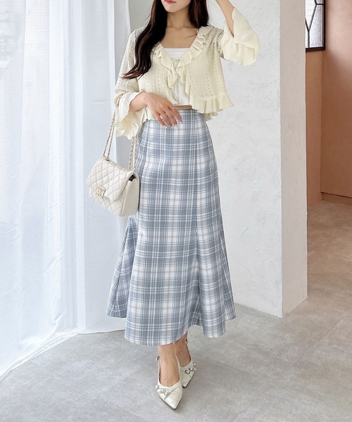 INGNI（イング）の「フロントリボンパターンメッシュフリルニットカーディガン（カーディガン/ボレロ・レディース・オフホワイト/ブラック/サックスブルー/ピンク・M）」の10枚目の写真