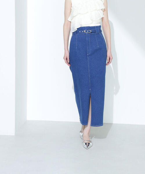 NATURAL BEAUTY BASIC（ナチュラルビューティーベーシック）の「◇ベルテッドデニムスカート（デニムスカート・レディース・ネイビー/ブルー・P/S/MEDIUM）」の4枚目の写真