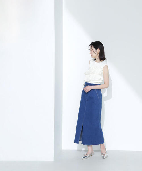 NATURAL BEAUTY BASIC（ナチュラルビューティーベーシック）の「◇ベルテッドデニムスカート（デニムスカート・レディース・ネイビー/ブルー・P/S/MEDIUM）」の5枚目の写真