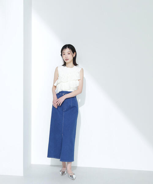 NATURAL BEAUTY BASIC（ナチュラルビューティーベーシック）の「◇ベルテッドデニムスカート（デニムスカート・レディース・ネイビー/ブルー・P/S/MEDIUM）」の7枚目の写真