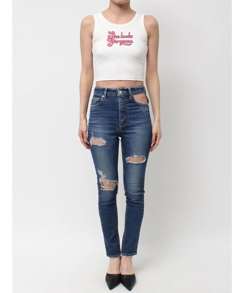 GYDA（ジェイダ）の「logo shadowアメスリテレコタンクトップ（タンクトップ・レディース・オフホワイト/ブラック・FREE）」の5枚目の写真