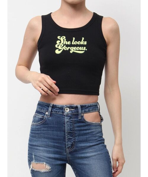 GYDA（ジェイダ）の「logo shadowアメスリテレコタンクトップ（タンクトップ・レディース・オフホワイト/ブラック・FREE）」の2枚目の写真