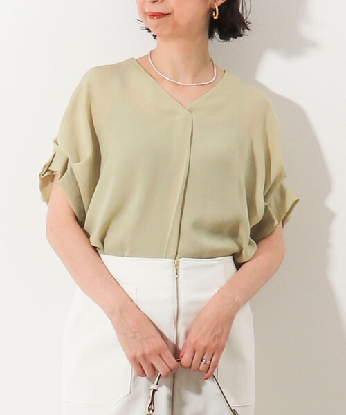 MICO COULIER（ミコクリエ）の「ポリワッシャーカルゼシャツ（シャツ/ブラウス・レディース・チャコールグレー/オフホワイト/ライトグリーン・38）」の8枚目の写真