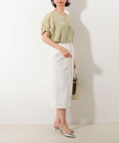 MICO COULIER（ミコクリエ）の「ポリワッシャーカルゼシャツ（シャツ/ブラウス・レディース・チャコールグレー/オフホワイト/ライトグリーン・38）」の12枚目の写真