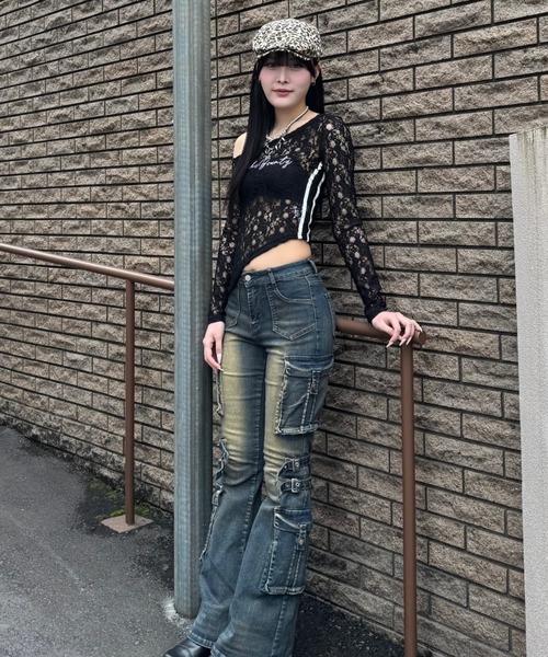 ZIPPER CLUB（ZIPPER CLUB ジッパークラブ）の「lace asymmetry tops（Tシャツ/カットソー・レディース・ブラック/ホワイト・SMALL/LARGE/MEDIUM）」の8枚目の写真