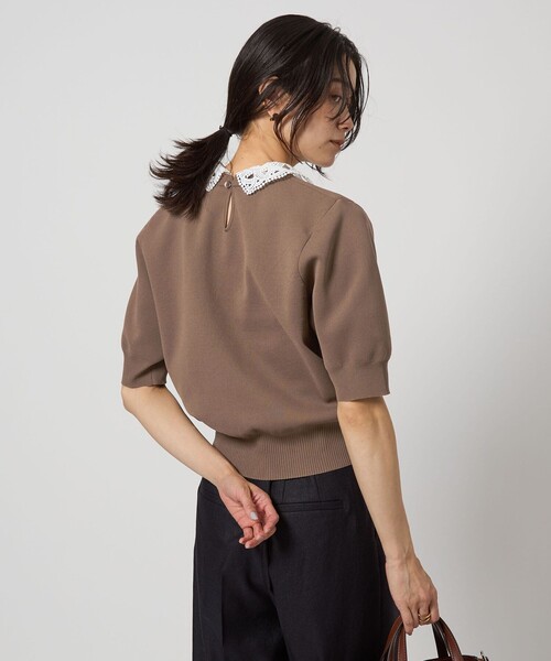 green label relaxing（グリーンレーベルリラクシング）の「襟レース 2WAY 5分袖 プルオーバー ニット  -ウォッシャブル-（ニット/セーター・レディース・ライトグレー/ネイビー/ベージュ・FREE）」の4枚目の写真