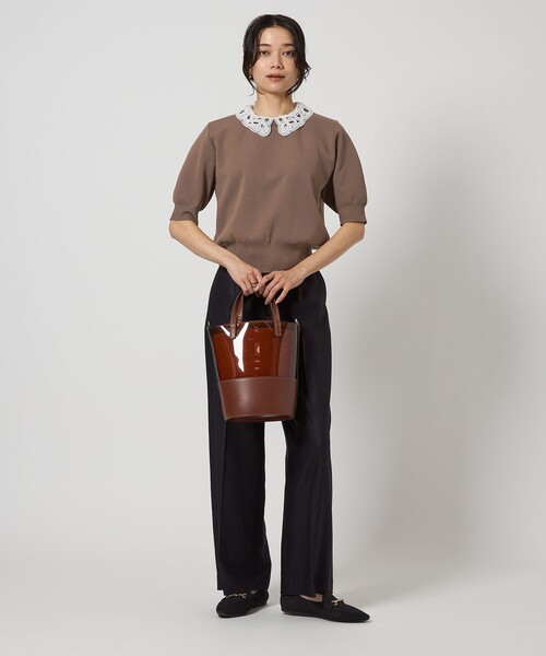 green label relaxing（グリーンレーベルリラクシング）の「襟レース 2WAY 5分袖 プルオーバー ニット  -ウォッシャブル-（ニット/セーター・レディース・ライトグレー/ネイビー/ベージュ・FREE）」の5枚目の写真