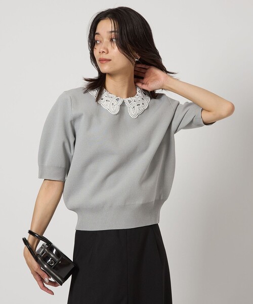 green label relaxing（グリーンレーベルリラクシング）の「襟レース 2WAY 5分袖 プルオーバー ニット  -ウォッシャブル-（ニット/セーター・レディース・ライトグレー/ネイビー/ベージュ・FREE）」の8枚目の写真