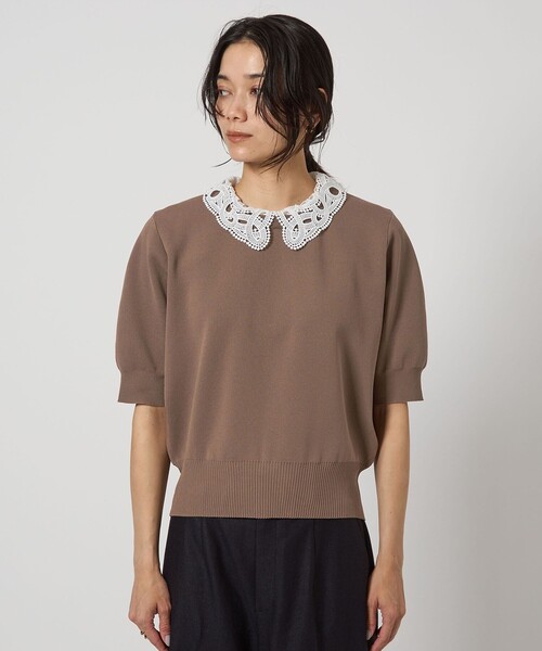 green label relaxing（グリーンレーベルリラクシング）の「襟レース 2WAY 5分袖 プルオーバー ニット  -ウォッシャブル-（ニット/セーター・レディース・ライトグレー/ネイビー/ベージュ・FREE）」の15枚目の写真