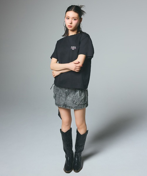 X-girl(エックスガール)の「DENIM EASY MINI SKIRT(デニムスカート・レディース・ブラック/ライトインディゴブルー・S/M)」の10枚目の写真