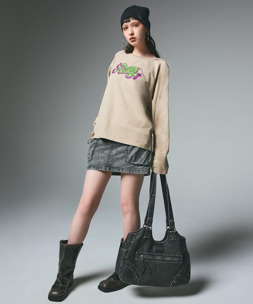 X-girl(エックスガール)の「DENIM EASY MINI SKIRT(デニムスカート・レディース・ブラック/ライトインディゴブルー・S/M)」の18枚目の写真