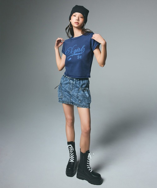 X-girl(エックスガール)の「DENIM EASY MINI SKIRT(デニムスカート・レディース・ブラック/ライトインディゴブルー・S/M)」の13枚目の写真