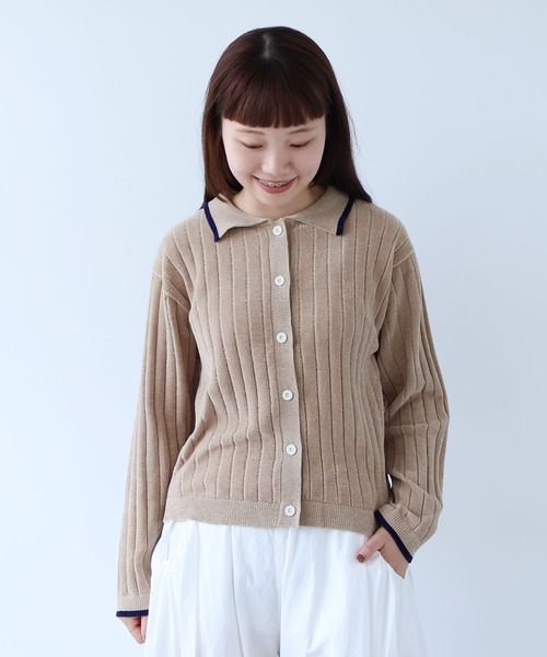 bulle de savon(ビュルデサボン)の「●moll yarn bicolor カーディガン(カーディガン/ボレロ・レディース・カーキ/ブルー/ベージュ・FREE)」の2枚目の写真