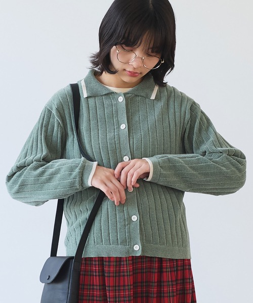 bulle de savon(ビュルデサボン)の「●moll yarn bicolor カーディガン(カーディガン/ボレロ・レディース・カーキ/ブルー/ベージュ・FREE)」の1枚目の写真