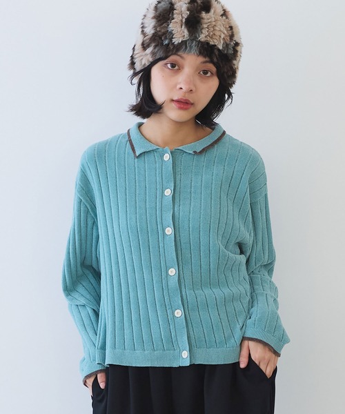 bulle de savon(ビュルデサボン)の「●moll yarn bicolor カーディガン(カーディガン/ボレロ・レディース・カーキ/ブルー/ベージュ・FREE)」の3枚目の写真