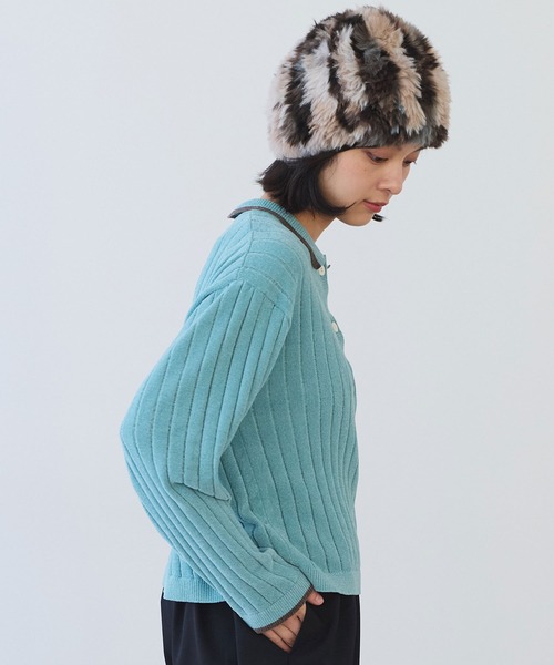 bulle de savon(ビュルデサボン)の「●moll yarn bicolor カーディガン(カーディガン/ボレロ・レディース・カーキ/ブルー/ベージュ・FREE)」の12枚目の写真