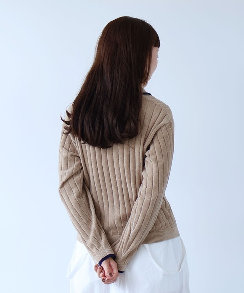 bulle de savon(ビュルデサボン)の「●moll yarn bicolor カーディガン(カーディガン/ボレロ・レディース・カーキ/ブルー/ベージュ・FREE)」の6枚目の写真