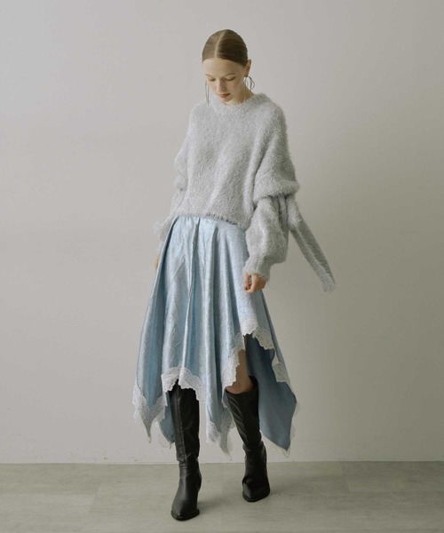 ワッシャーサテンハンカチーフヘムスカート（スカート