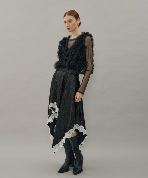 VIOLETTA（ヴィオレッタ）の「ワッシャーサテンハンカチーフヘムスカート（スカート・レディース・ブルー/ブラック/ライトグレー・M/S）」の6枚目の写真