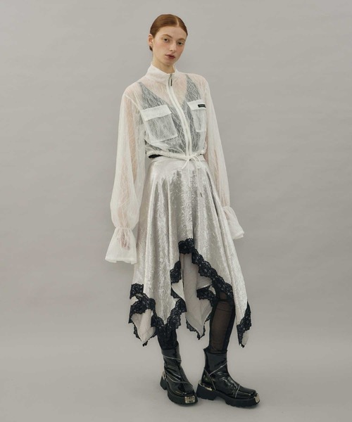 VIOLETTA（ヴィオレッタ）の「ワッシャーサテンハンカチーフヘムスカート（スカート・レディース・ブルー/ブラック/ライトグレー・M/S）」の10枚目の写真