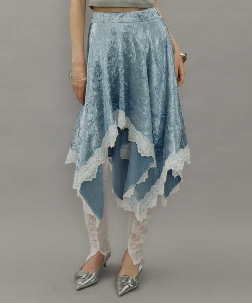 VIOLETTA（ヴィオレッタ）の「ワッシャーサテンハンカチーフヘムスカート（スカート・レディース・ブルー/ブラック/ライトグレー・M/S）」の15枚目の写真