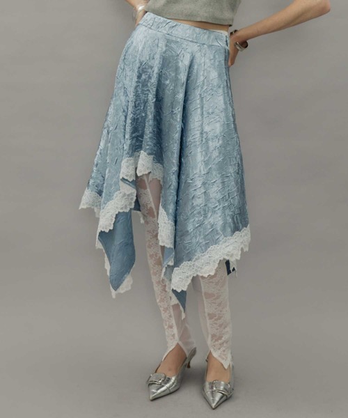 VIOLETTA（ヴィオレッタ）の「ワッシャーサテンハンカチーフヘムスカート（スカート・レディース・ブルー/ブラック/ライトグレー・M/S）」の14枚目の写真